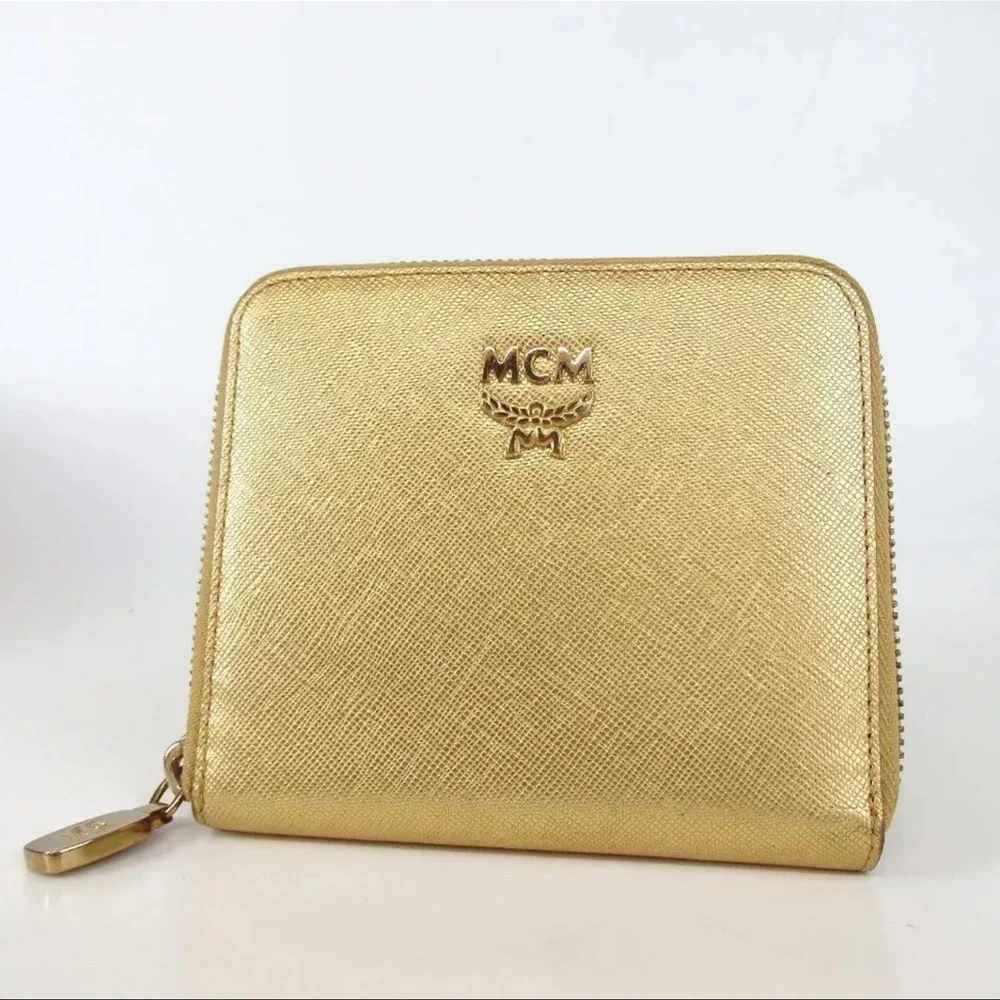 Authentic MCM Leather Zip Wallet Gold - Picture 2 of 8